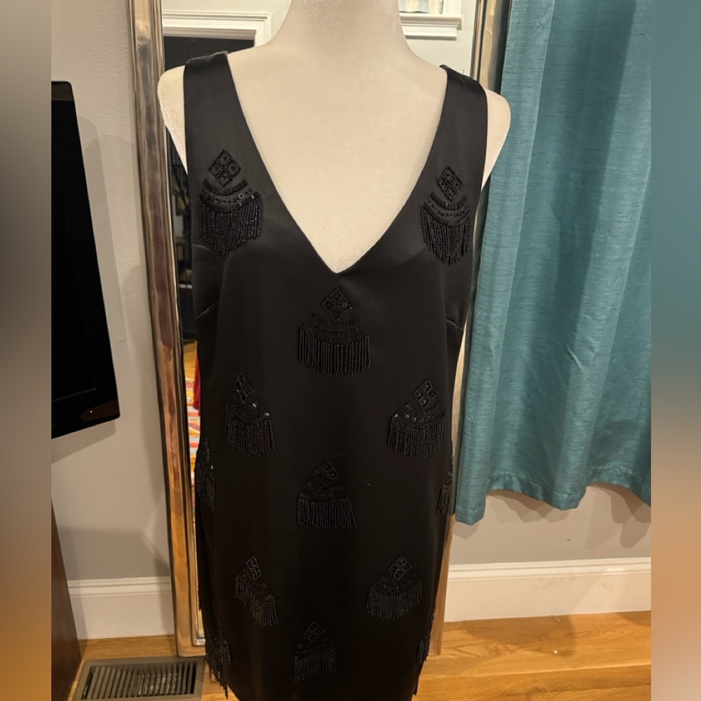 Ralph Lauren Black Label Satin? Beaded Cocktail Dress size 10 wedding, party,